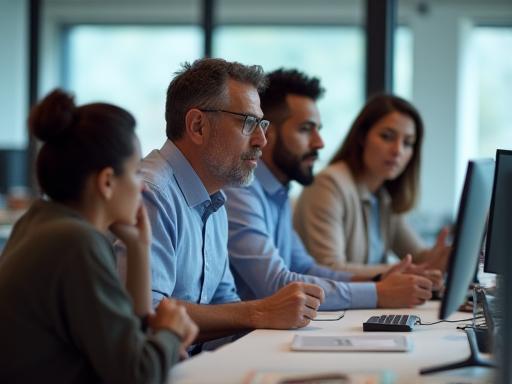 A diverse team collaborating in a modern office, symbolizing TollGo's commitment and expertise